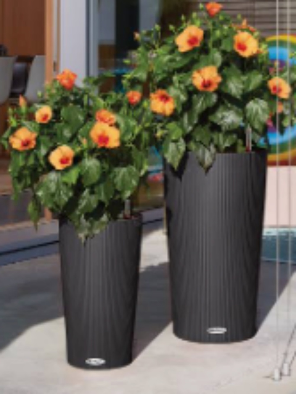 Set of 2 Matching Gray Self Watering Modern Floor Planter Pot - Lechuza Luxury